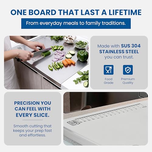 Image of HomeWiz Large Steel Chopping Board for Kitchen - 100% Stainless Steel Cutting Board | Heavy Duty Chopping Board | Non-Porous Hygienic Surface for Vegetables, Meat & Fish, Rust-Resistant | 41 x 31 cm