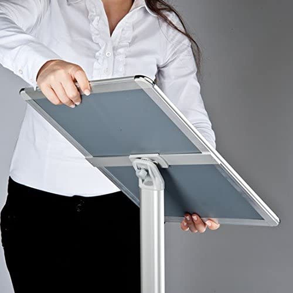 Porta Folletos Classic DIN A4 Rondo Plateado | Soporte Informativo de Pie para Carteles 210x297 mm | Puesto de Información Vertical u Horizontal | Display Publicitario Profesional