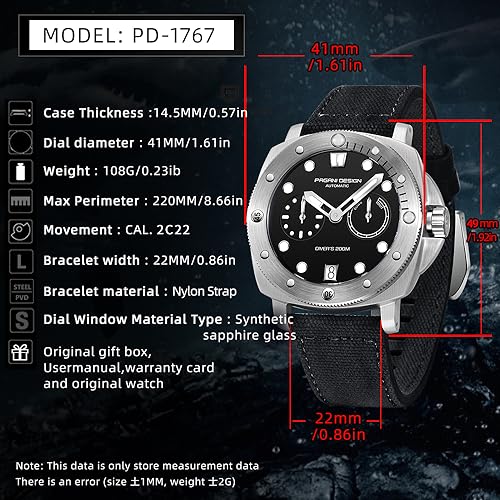 Image of Pagani Design Luxury Automatic Mechanical Watch for Man 41mm Diver's Sport Watch with Sapphire Glass, 200m Waterproof, Nylon Strap & Power Reserve