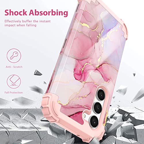 Pixiu For Samsung Galaxy S23 Plus Case With 2Pcs Tempered Screen Protector&1 Pcs Len Camara Protector, Heavy Duty 3 Layer (Silicone+Plastic) Shockproof Full-Body Protective Sturdy Hybrid Marble Case #TOP4