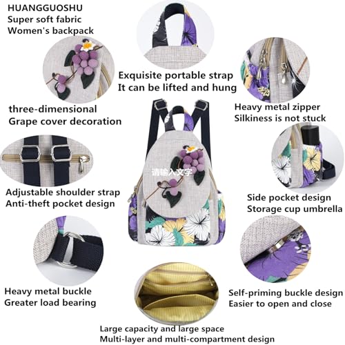 Image of Womens Boho Cotton Hemp Cloth Backpack Boho Vintage Embroidered Casual Purse Handbags Messenger Bag Wheat Ears