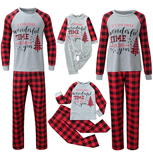 Zshosam Conjunto familiar de pijama navideño, pijama de Navidad con suéter de Navidad, pijamas familiares de manga larga, conjunto de pijamas de Navidad rojo a cuadros conjuntos de pijamas 2022,