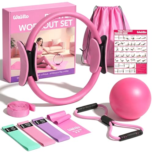 Image of WALITO Home Pilates Kit for Women,Pilates Ring Set with Magic Circle,Resistance Bands,Figure 8 Workout Bands,Mini Ball, Compact Toning Fitness Essentials Starter Set Accessories Gift