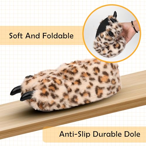 Image of Women Plush Animal Paw Slippers Funny Novelty Bear Claw Slippers Cozy Furry Warm Memory Foam Slippers Gifts for Halloween Christmas