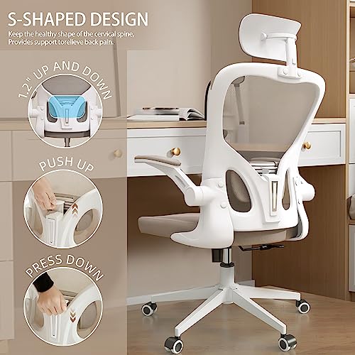 Image of Office Chair (06Khaki, Chair) | 360 Swivel Adjustable Lumbar Support & Flip-Up Armrests capacity 300 lbs capacity
