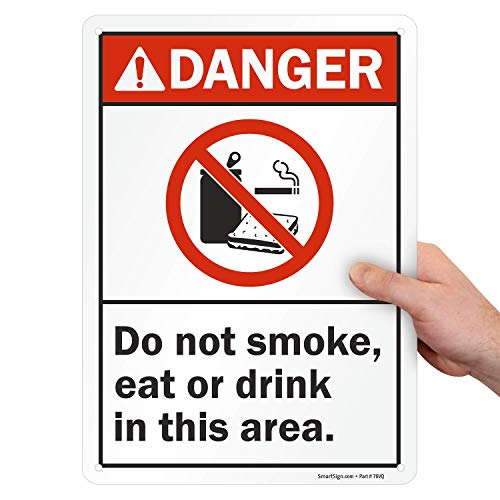 Panneau Danger Do Not Smoke Eat Or Drink In This Area plastique SmartSign 25x35 cm