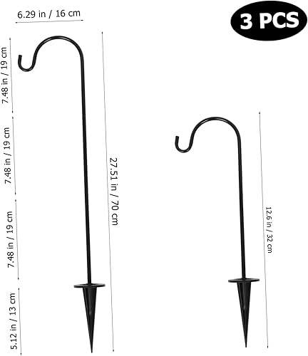 Miniatura 2 de 3 ganchos de pastor de 28 pulgadas de alto para exteriores, postes de jardín de metal para comederos de pájaros al aire libre, soporte de plantas