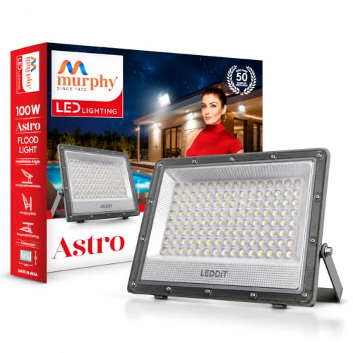 Image of Murphy Astro 100W LED Flood Light | IP66 Waterproof Outdoor Security Light | High Brightness Cool White Lighting for Home, Garden, Warehouse, Landscape | Durable Body | 2 Year Warranty | Pack of 1