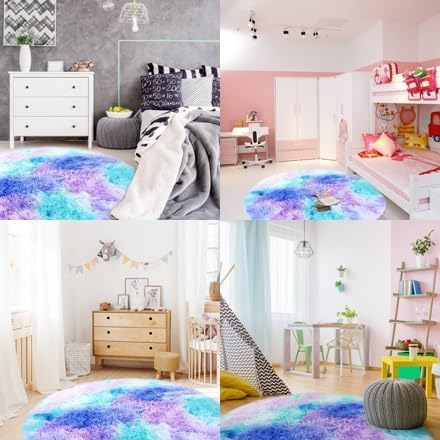 Round Rainbow Rug for Bedroom, 80cm Small Circle Rug, Fluffy Kids Carpet, Circular Fuzzy Rug, Cute Room Decor for Teen Girls, Plush Bedroom Rug Nursery Rug, Kids Rug Girls Room Decor 6 51WLP8CG3oL. AC