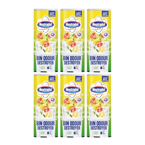 Neutradol Dustbin Odour Destroyer, Bin Freshener Deodorising Powder, Odour Eliminator for Indoor & Outdoor Bins, Citrus Fresh Multipack of 6 x 350g