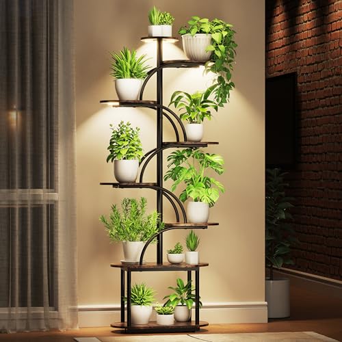 Image of Plant Stand with Grow Light, Sturdy 61 inch Tall Plant Shelf Indoor, 8 Tiered Plant Shelves with Grow Lights, Large Indoor Plant Stands for Multiple Plants, Black Oval Display Rack for Home Decor