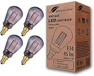 greenandco® Vintage Design Żarówka LED do nastrojowego oświetlenia E14 ST45 Żarówka Edison 2W 45lm 2000K dym extra ciepły biały 320° 230V bez migotania, bez możliwości ściemniania