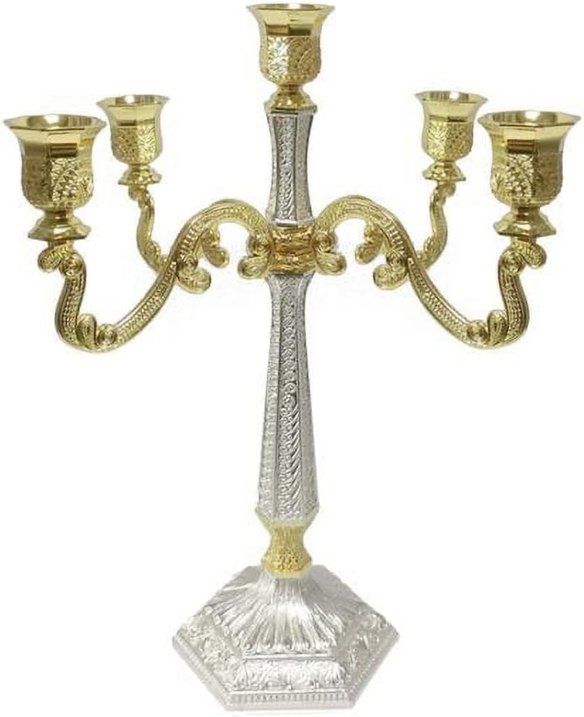 16 in. Filigree 5 Light Candelabra Silver & Gold