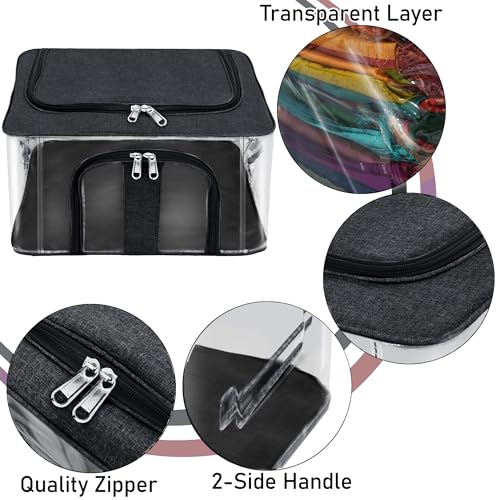 Image of Storite 4 Pack Nylon 33 L PVC Transparent Moisture Proof Storage box for Clothes Closet Wardrobe Organizer for Clothes Saree Bags with Carry Handle (44L x 31W x 24H cm) (Black)