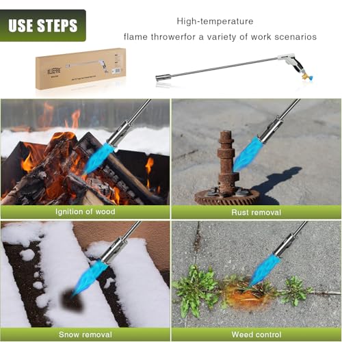 BLUEFIRE 35" Long Propane Weed Torch Self-Igniting Propane Torch Weed Burner Flame Thrower for Weeds, Blow Torch for Weeds, Flamethrower Weed Torches for Outside, Yards, Lawns, Garden, BBQ Pits