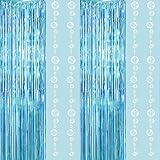 Ocean Blue Under the Sea Party Decoration Tinsel Foil Fringe Curtain Backdrop with Hanging White...