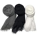 XRDSS Summer Cotton Blend Crinkle Vintage Soft Scarf with Fringed Edges 35' × 70' (White/Black/Dark Gray)