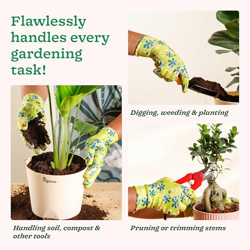 Image of UGAOO Gardening Gloves for Home Garden (1 Pair) - Durable Hand Gloves for Home Gardening Work, Plant Care, Digging, Weeding & Outdoor Tasks | Reusable Protective Garden Gloves - Green