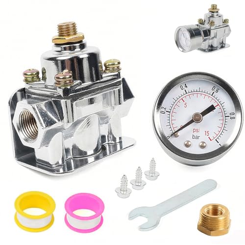 KARTONMOTOR Adjustable Fuel Pressure Regulator Carburetor Parts with Fuel Gauge Kit for Holley and Edelbrock Carburetors, 4 1/2 to 9 PSI, 3/8in NPT, 12-803