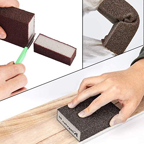 12 Pcs Sanding Sponges,Wet Dry Sanding Block,Coarse Medium Fine Sand Sponge in 60/80/100/120/180/220 Grits for Drywall,Metal Wood Polish,Pot Brush - Thumbnail 3