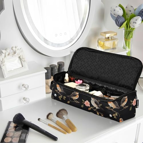 Cute Birds Black 2 in 1 Hair Tools Organizer with Removable Heat Resistant Mat Portable Travel Carrying Case for Curling Iron Straightener Flat Hair Dryer Hair Accessories Organizer miniatura 6