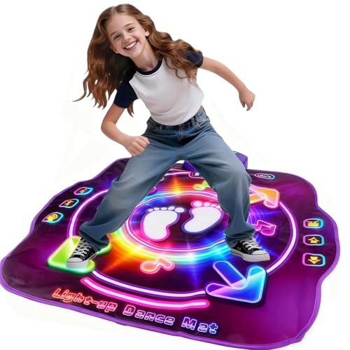 AmyBenton Dance Mat for Girls Kids Dance Mat with Wireless Bluetooth Light Up Music Dance Pad -5 Game Modes Christmas Birthday Musical Dancing Toy Gifts for 4 5 6 7 8 9 10 11 12 Year Old Girls Boys