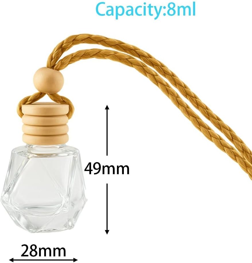 Car Diffuser Bottle Set 8ml– 30pcs Diamond Shaped Hanging Car Oil Diffusers, Refillable Glass Air Freshener Bottles for Essential Oils, Closet & Car Use