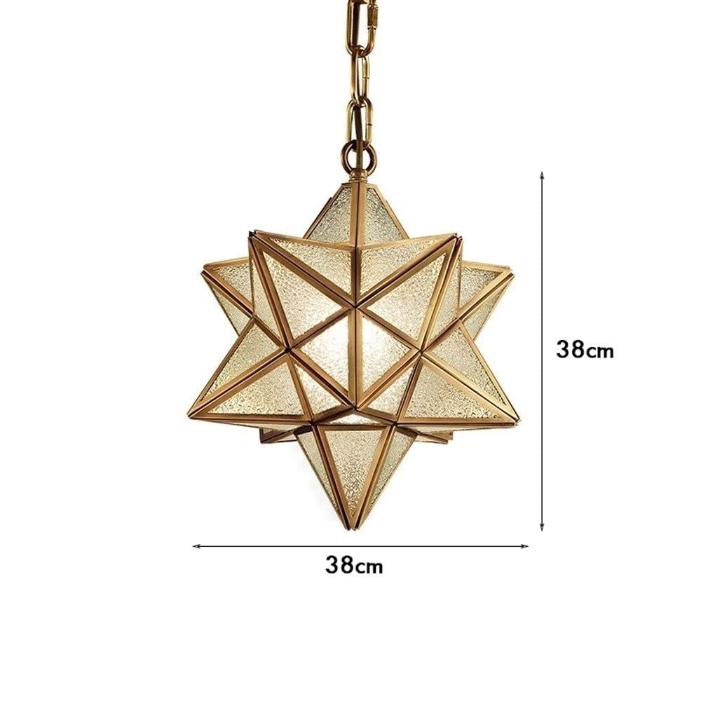 Lámpara Colgante de 15 Pulgadas con Pantalla de Vidrio Esmerilado en Forma de Estrella posmoderna, lámpara de araña Colgante para Cocina, iluminación Colgante Totalmente de Cobre para Sala d