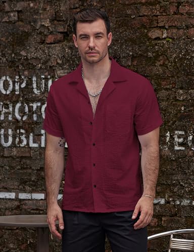 Image of VATPAVE Mens Striped Summer Shirt Casual Button Down Short Sleeve Beach Shirts Cotton Shirts for Men