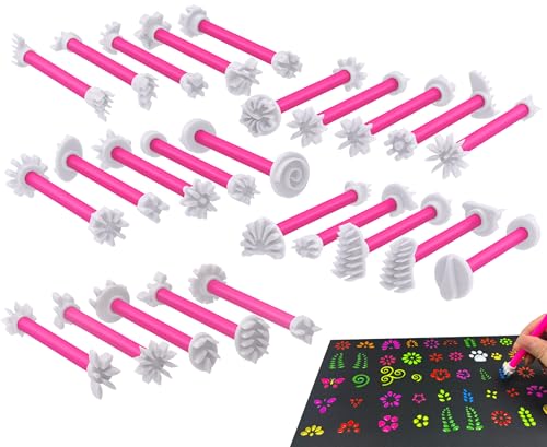 GEOCCI Flower Petal Tools for Dot Painting50 Petal Shapes Dotting ToolMandala Dot Art Tools for RocksEmbosssing Tools for Painting Dots Pink