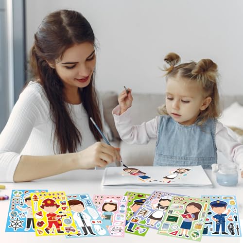 Image of Educational Stickers, Make Your Own Occupation Post Stickers for Boys Girls | Make Your Own Stickers with 8 Designs of Firefighter Doctor Policeman Teacher Sticker, Birthday Gift Craft Party Favor