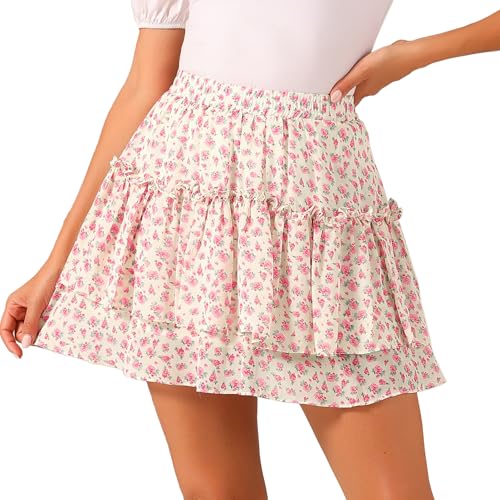 Mini jupe d'été fluide femme Allegra K taille XL fleurie rose