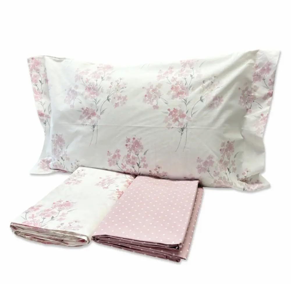 PELLECCHIA 1969 | Set Completo Letto 100% Cotone Percalle Italiano - Morbido Delicato Made in Italy Lenzuolo sopra + sotto con Angoli + Federe (Bouquet Rosa, Matrimoniale)
