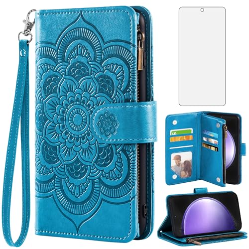 Coque Samsung S23 FE 5G Portefeuille Asuwish en Cuir Bleu avec Porte-Carte