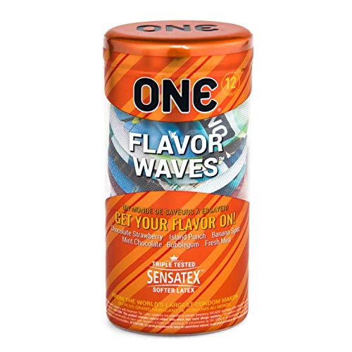 ONE Flavor Waves Condoms with Pocket Travel Case, Premium Lubricated Flavored Latex Condoms-12 Count (Silver Case)