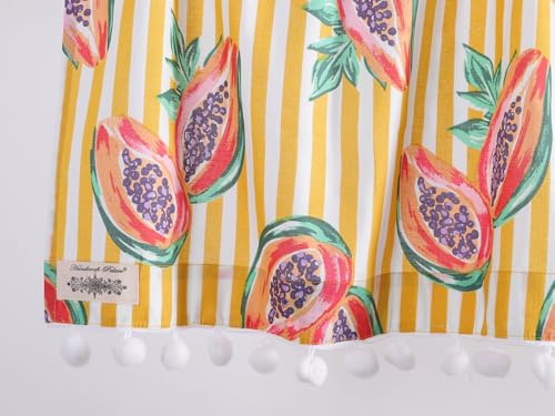 Image of Ravaiyaa - Attitude is everything Hand Printed Half Window Kitchen Curtain 100% Cotton Short Drapery Valance Curtain 40 inch X 18 inch Inch (Yellow White Striped & Papaya)