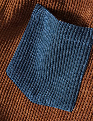 UANEO Mens Shacket Patchwork Long Sleeve Button Down Corduroy Shirts for Men4