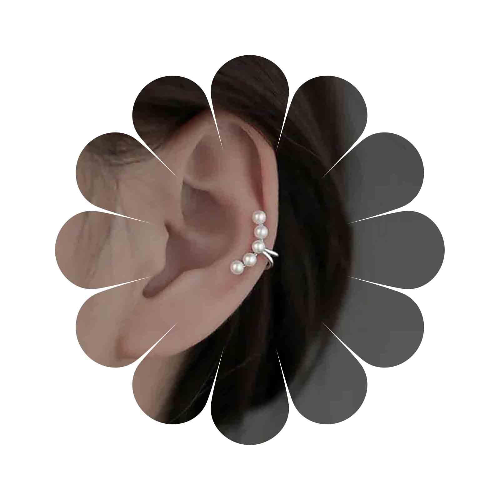 Yheakne Boho Pearl Clip On Earrings Silver Pearl Ear Cuffs Earrings Vintage Bead Clip Earrings No Piercing Cartilage Pearls Earrings Jewelry for Women