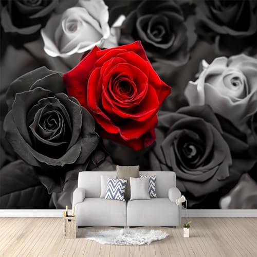 Papier Peint Intissé Roses Rouges Et Roses Noires 200x140 cm 3D Panoramique Papier Peint pour Salon Chambre Décoration Murale Pour Adolescents et Enfants Murale