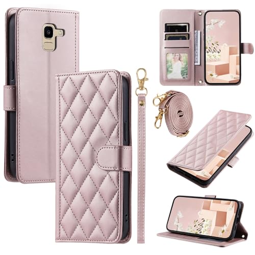 TIANDAFEIJIUB Do Samsung Galaxy J6 2018, etui portfelowe z uchwytem na karty kredytowe, miękki magnetyczny pasek na nadgarstek ze skóry PU, etui z klapką, etui na telefon ze skóry PU, odporne na