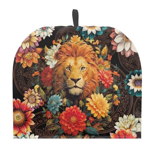 Image of Flower & Lion Print Tea Cozy for Teapot Insulated Large Teapot Warm Tea Kettle Cover Machine Washable Coffee Pot Cloth Covers Kitchen Home Decorations for Party