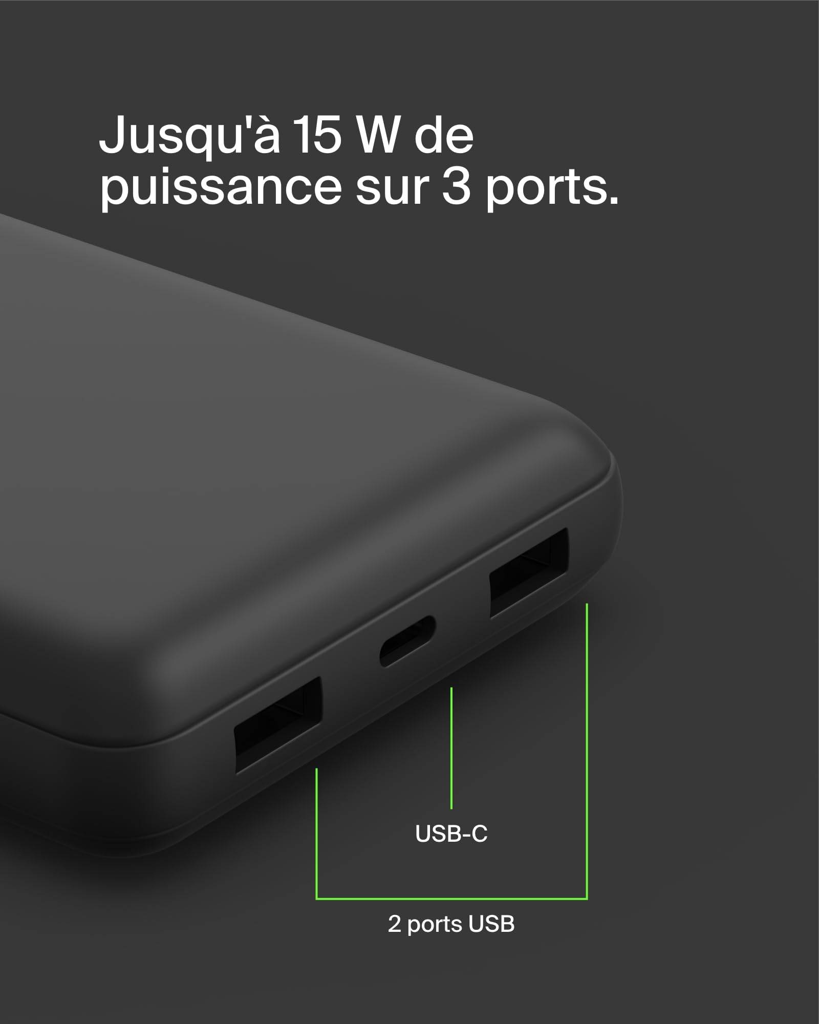 Belkin Batterie externe USB-C 20000mAh (power bank puissance de 20K, entrée et sortie USB-C, 2 ports USB-A, câble USB-C vers USB-A fourni, pour iPhone, Galaxy, Pixel, iPad, AirPods, etc.) - Noir