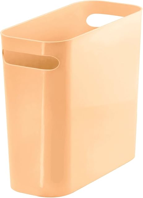 mDesign Waste Bin  Plastic Shatter-Proof Rubbish Bin with Handles  Ideal Bedroom, Office and Bathroom Bin  Peach