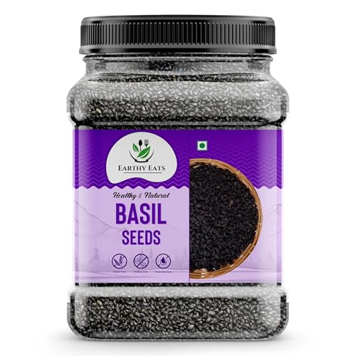 Image of Earthy Eats Raw Basil Seeds 1kg | Sabja Seeds | Reduce Body Heat | Tukmaria Seeds for Weight Management, Smoothies, Falooda | High in Fibre & Omega 3 | Natural and Unprocessed (Pack Of 1)