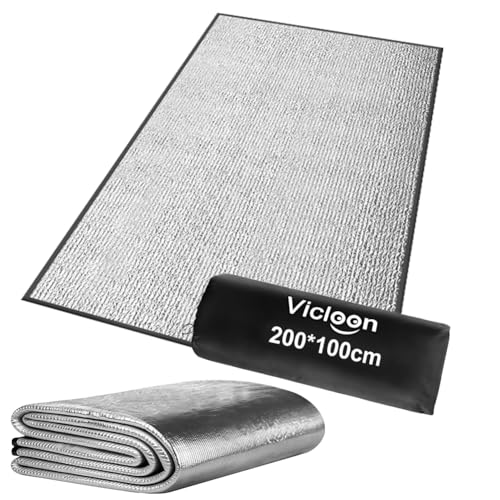 Vicloon Tapis de Couchage en Feuille d'aluminium, 200 * 100cm Tapis Isolant en Aluminium, Tapis de Sol Isolant Thermique Camping avec Sac de Rangement, pour...