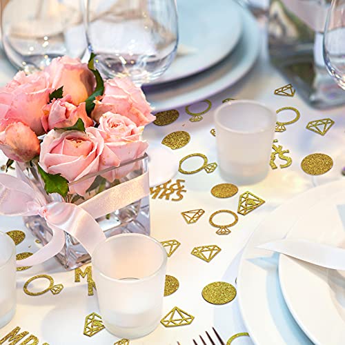 Image of 220 Pieces Gold Wedding Table Confetti, Paper Mr and Mrs Gold Diamond Ring Circle Dots Diamond Glitter Confetti for Marriage Ceremony Anniversary Valentine