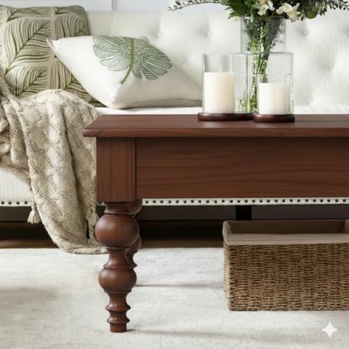 Image of MISAN Solid Sheesham Wood Coffee Table - Elegant Center Table with Two Spacious Drawers | Sturdy & Stylish Wooden Furniture for Home & Living Room (E - Walnut)