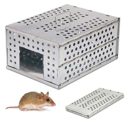 SOLDELA – Trampa para roedores de ratas, ratones, color topo – Jaula XXL plegable de acero galvanizado – Repelente 100% natural – Sin heridas – Uso interior y exterior – 30 x 22 x 15 cm – Cebo – Acero