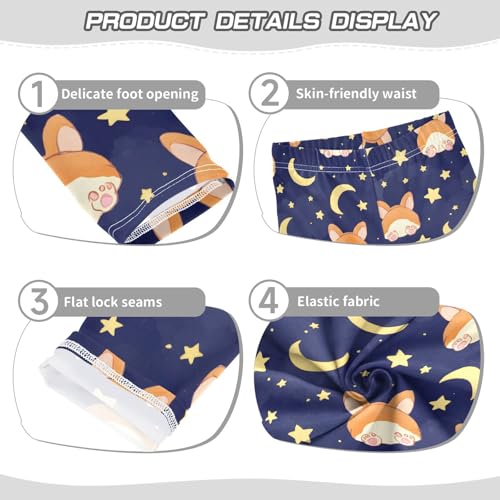 Cute Corgi Moon Stars Girls Leggings Ultra Soft Compression Yoga Gym Pants for Kids 4-10T3
