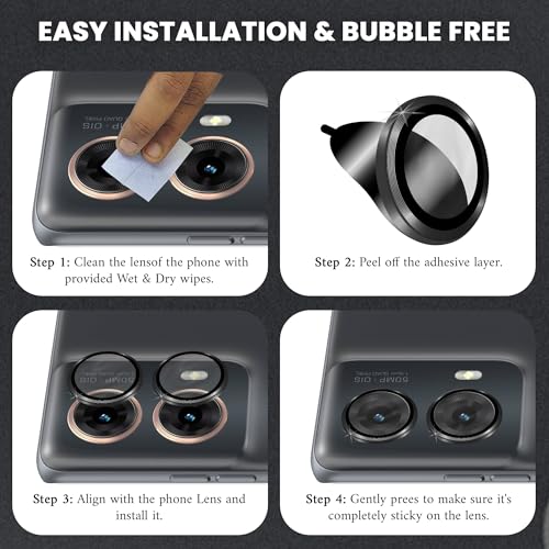 Image of ArmourPro Camera Rings Tempered Glass for Motorola Edge 50 Fusion and Moto G85, Tough HD Individual Aluminum Alloy Rings 9H Camera Cover, Scratch-Resistant,Camera Lens Protection| Black, 1 Pack
